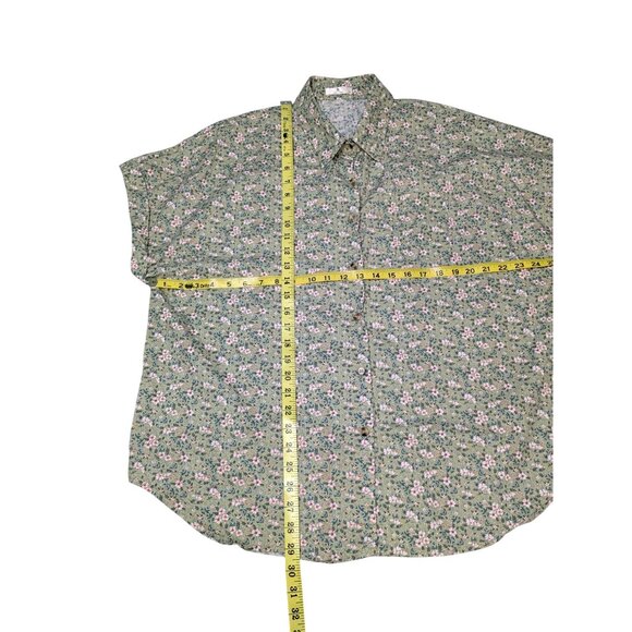 Floral Button-Up Shirt XXL Green & Pink Short Sleeve 100% Cotton - Picture 2 of 9